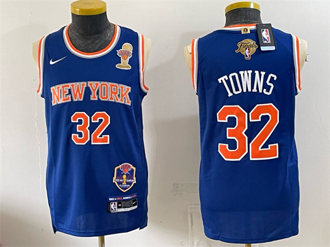 Men's New Yok Knicks #32 Karl-Anthony Towns Blue 2026 Finals Champions Patch Statement Edition Stitched Jersey Men's New Yok Knicks #32 Karl-Anthony Towns Blue 2026 Finals Champions Patch Statement Edition Stitched Jersey